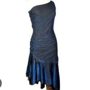 -- Stash Elegant Black & Blue Asymmetrical Dress Women's Size  Small